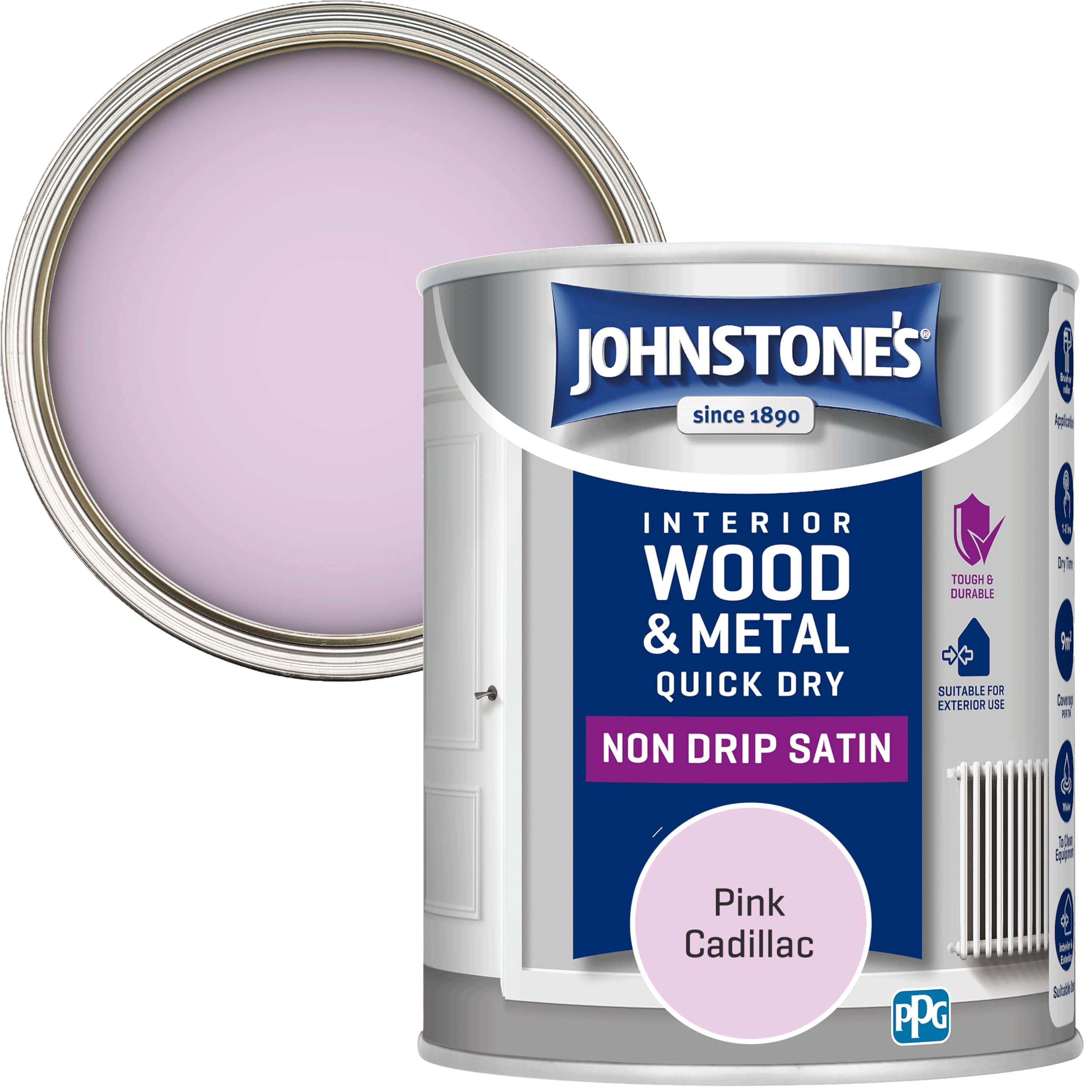 Johnstone's - Wood & Metal Paint - Satin Finish - Pink Cadillac - 750ml - Water Based - Non Drip & Quick Drying - Radiator Paint - Low Odour - Dry in 1-2 Hours - 8m2 Coverage per Litre