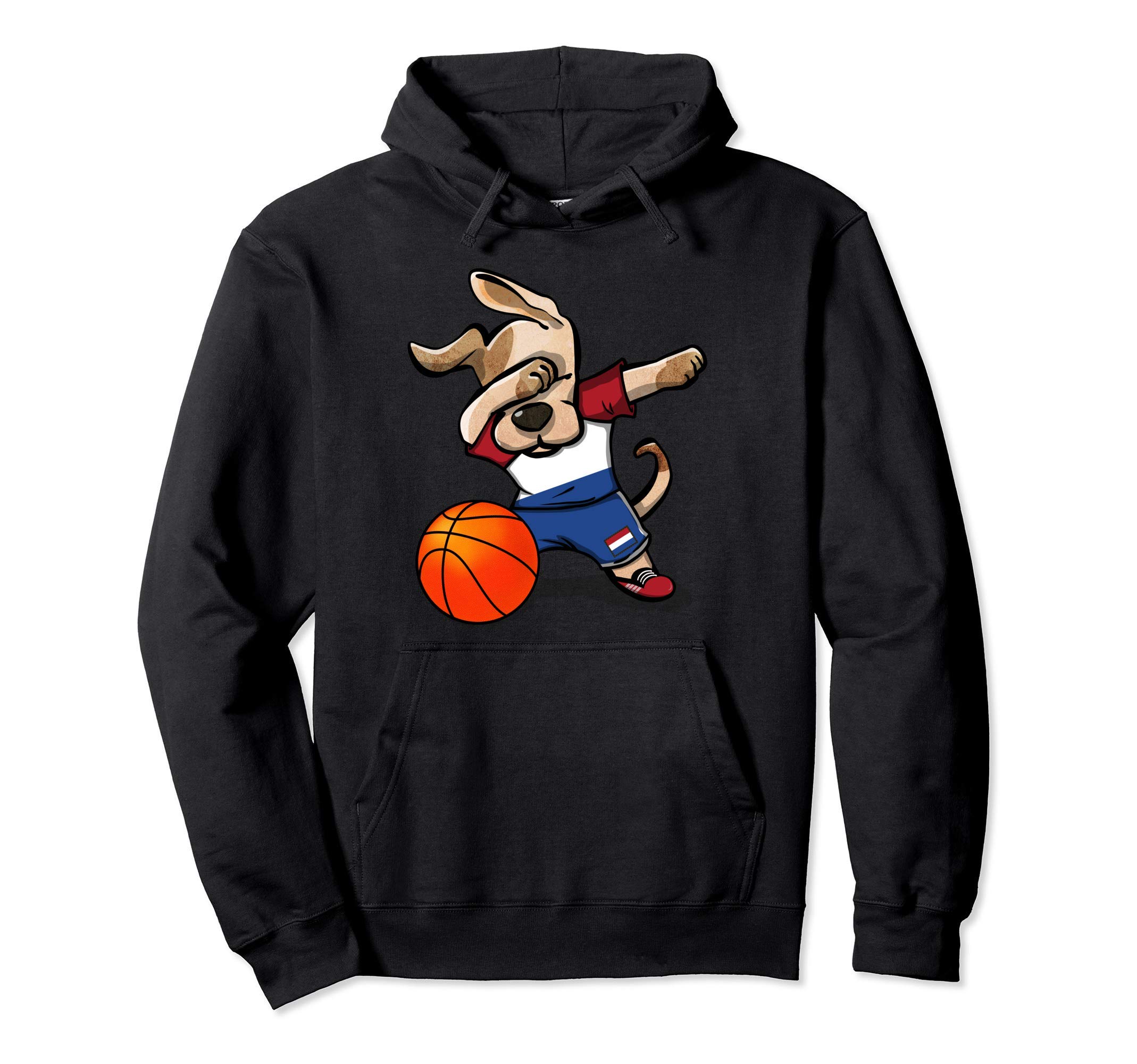 Funny Dabbing Dog Netherlands Basketball - Dutch Flag Sport Pullover Hoodie