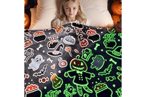 DESKSA Halloween Blanket Gifts for Kids Glow in The Dark Throw Blanket Pumpkin Blankets Boys Girls Cute Bat Blanket Soft Fleece Blanket 50"x60"