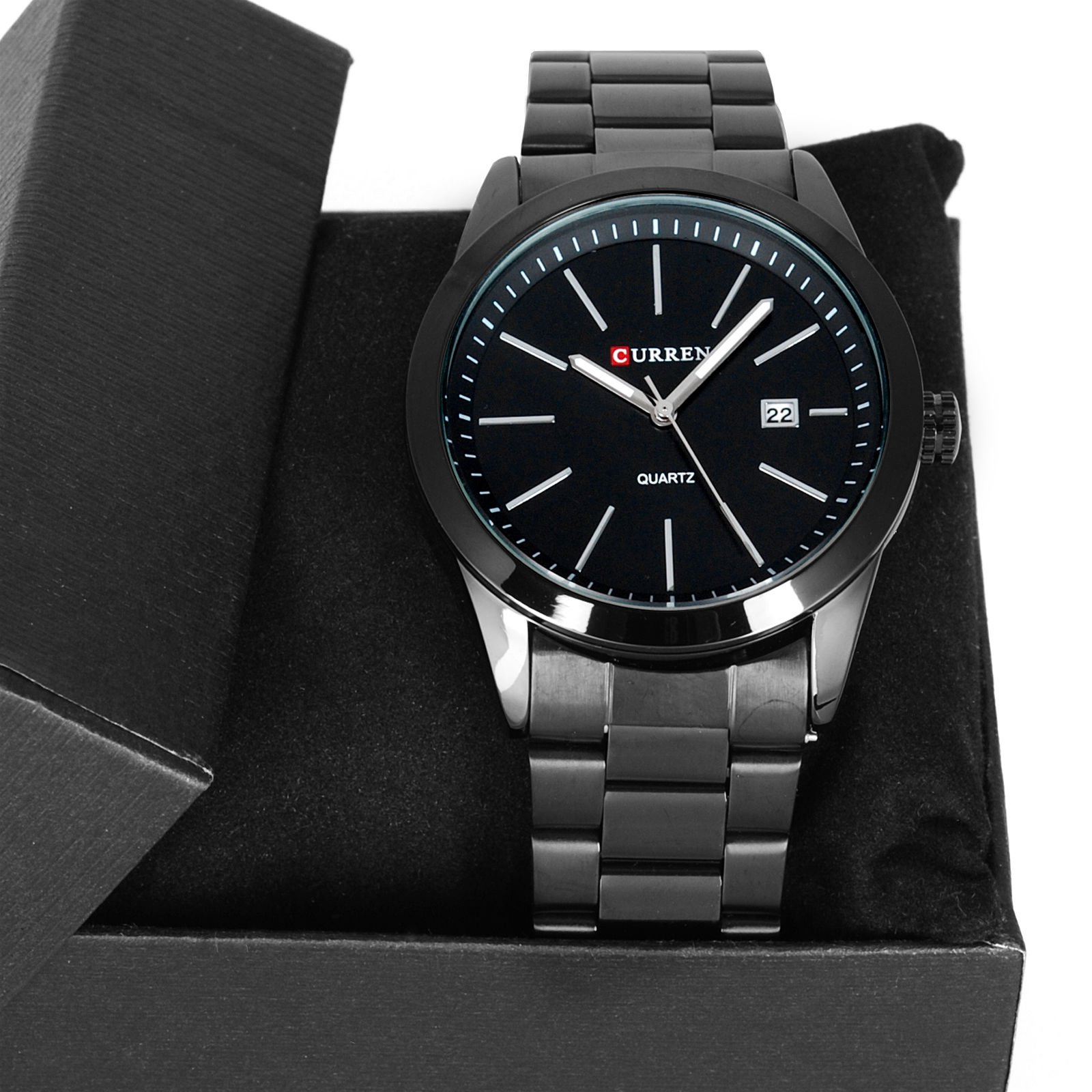 curren black stainless steel watch