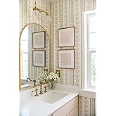 RollsRolla Green Stripe Peel and Stick Wallpaper Featuring Pink Floral, Vintage Farmhouse Inspired Renter Friendly Wallpaper, Cute and Whimsical Style for Girls Room, Bathroom, Laundry Room