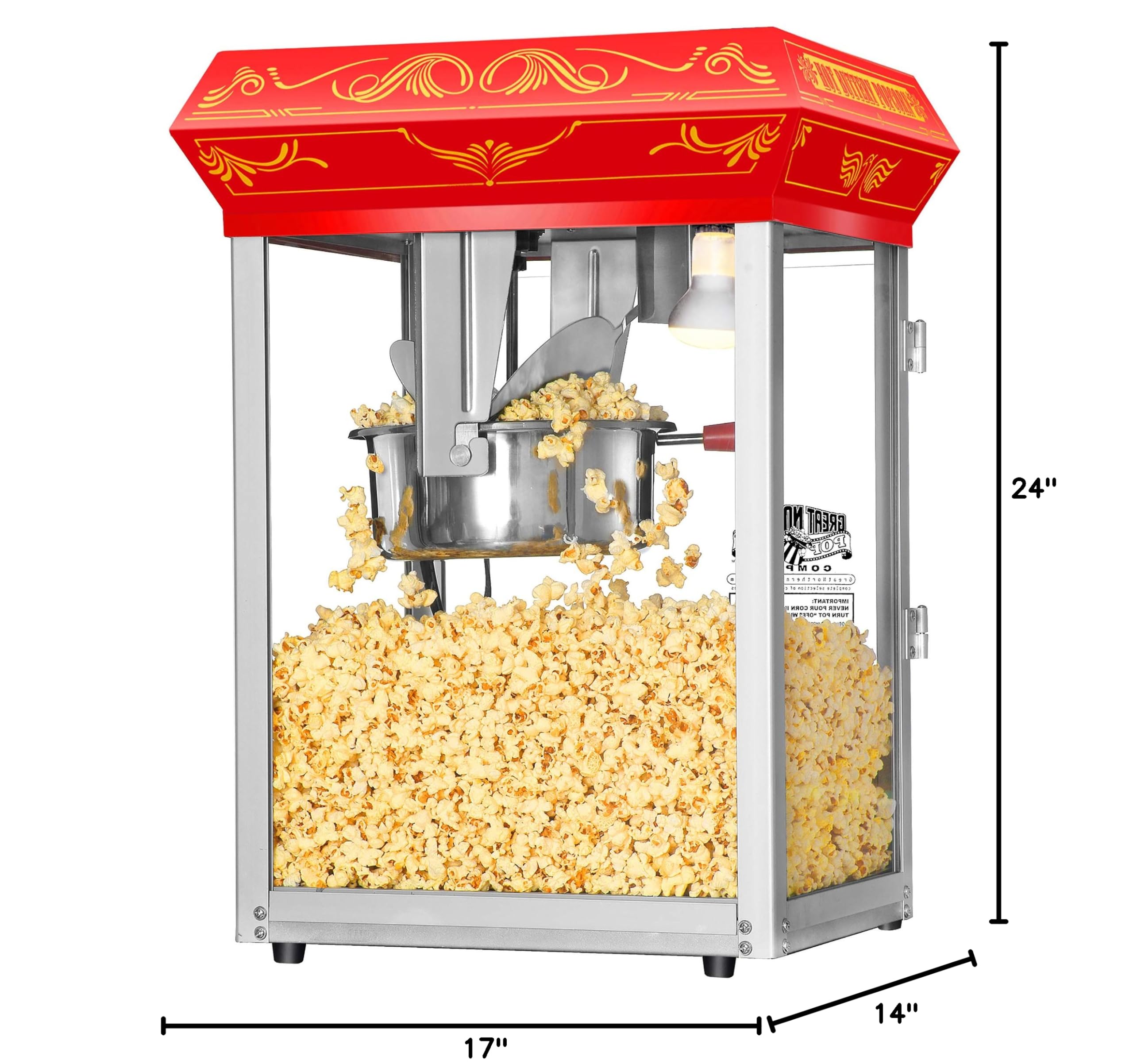Good Time Popcorn Machine - 3-Gallon Popper with Steel Kettle, Old Maids Drawer, Warming Tray, and Scoop for Home by Great Northern Popcorn (Red)