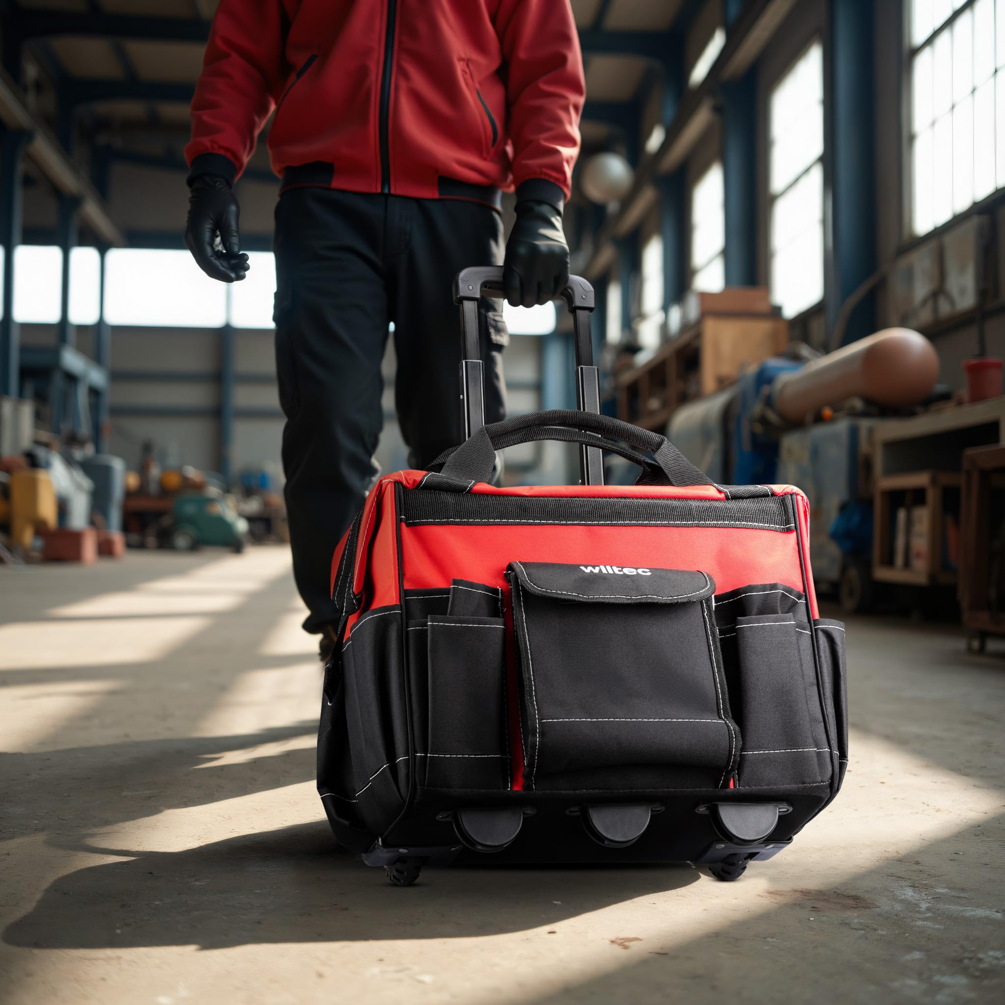 Wiltec Werkzeugtrolley 46 x 25 x 37 cm bis 40 kg, Werkzeugkoffer mit Rollen 19 Fächer, Werkzeug Trolley verstärkter Boden, robuste Werkzeugtasche 2