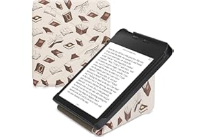 kwmobile Origami Case Compatible with Kobo Libra 2 - Case Slim Premium PU Leather Cover with Stand - Books and Pages Beige/Brown/Gold