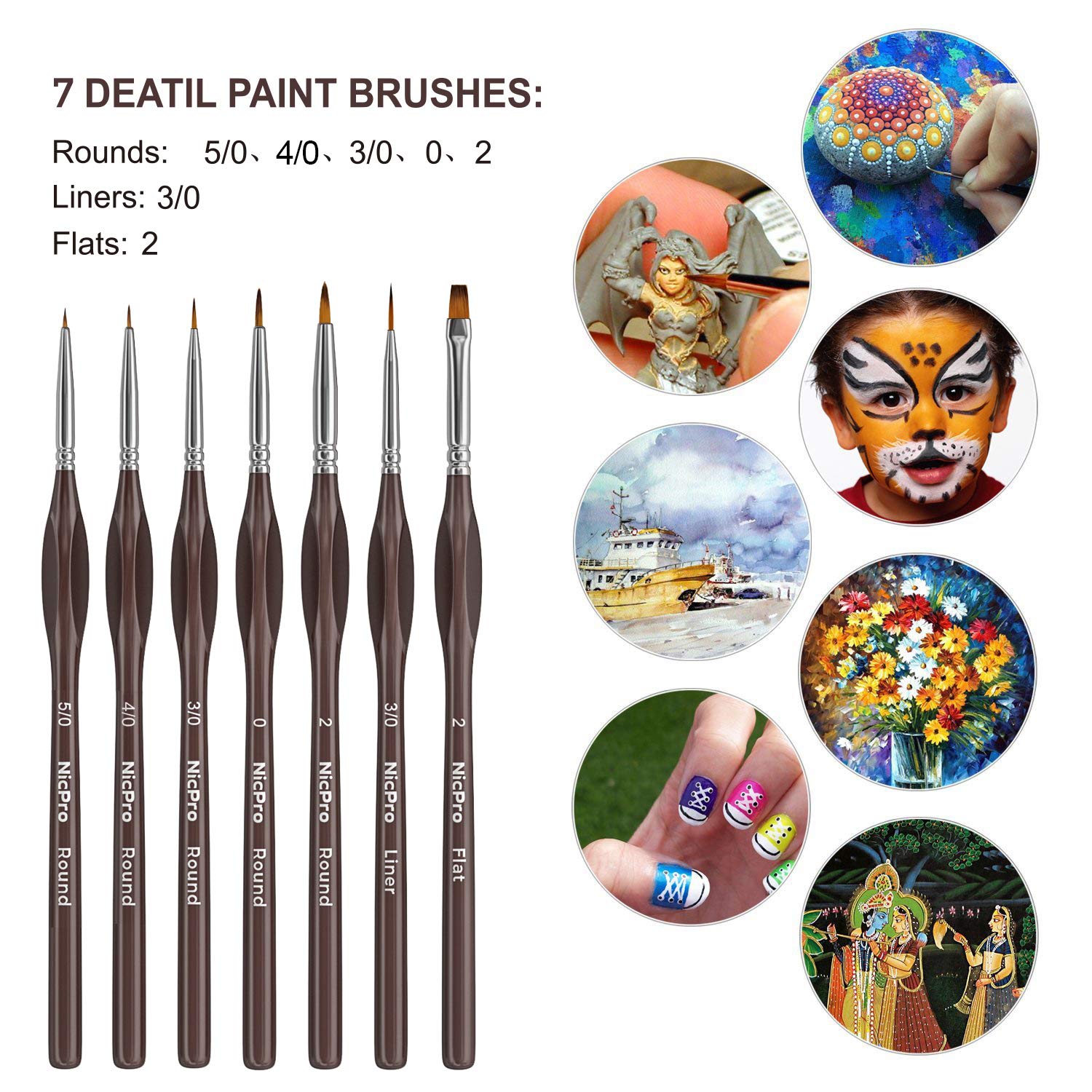 Nicpro Micro Detail Paint Brush Set,7 PCS Tiny Professional Detail