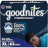 Goodnites Boys' Nighttime Bedwetting Underwear, Size Extra Large (95-120 lbs), 63 Ct (3 Packs of 21), Packaging May Vary