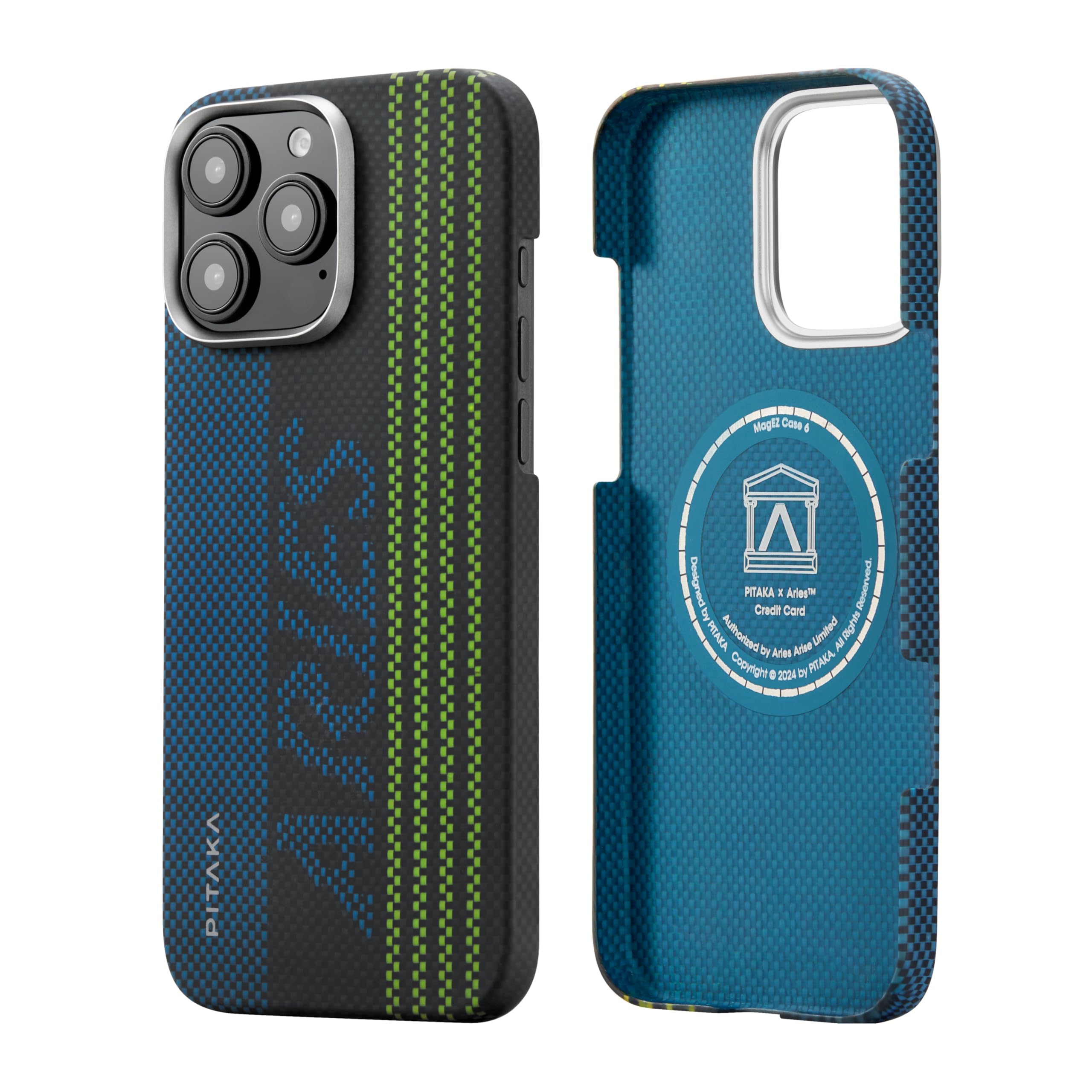 PITAKA iPhone 16 Pro Magnetic Case Glow in the Dark Light and Thin Phone Case Aramid Fibre Woven with Caseless feel Compatible with Magsafe [Luminous Tactile Woven Case] Credit