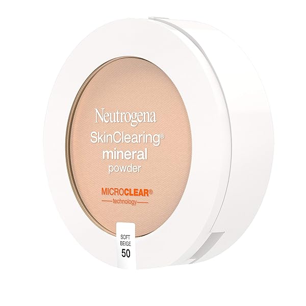 NEUTROGENA SKINCLEARING MINERAL ACNE-CONCEALING PRESSED POWDER COMPACT, SHINE-FREE & OIL-ABSORBING MAKEUP WITH SALICYLIC ACID TO COVER, TREAT & PREVENT BREAKOUTS, SOFT BEIGE 50, .38 OZ