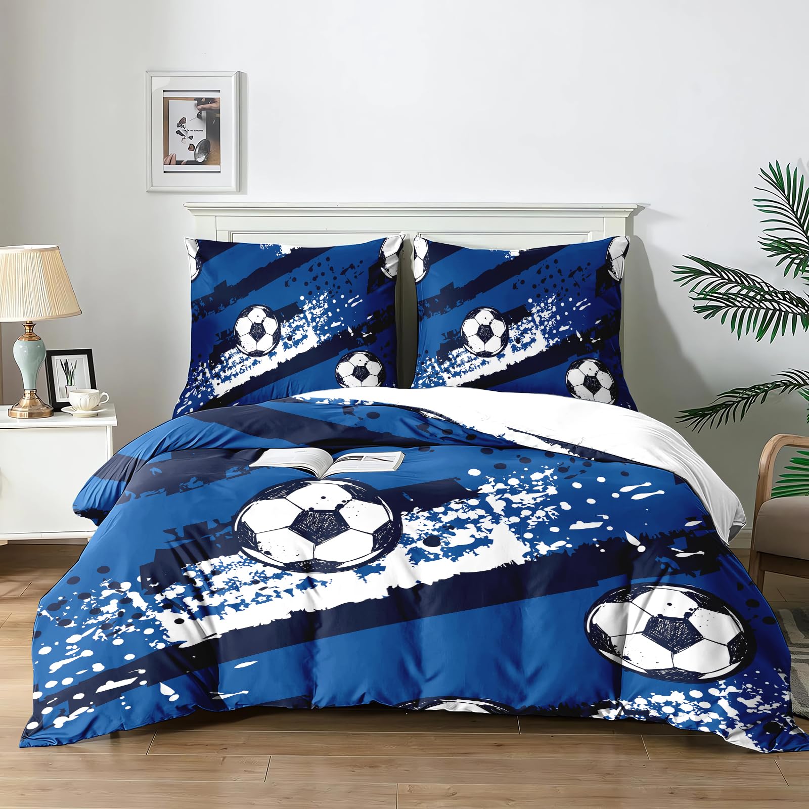Yzehomijia Football Kids Duvet Cover Sets 220x240cm + 2 Pillowcases 65x65cm - Machine Washable Microfibre, Zip Fastening, 3D Print Design.(F4×220)
