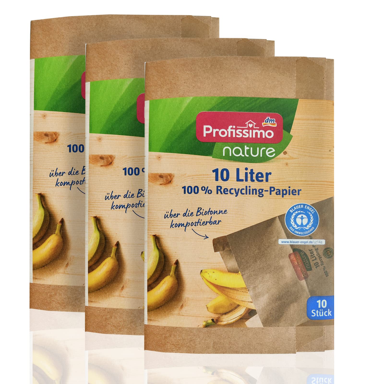 profissimo Organic Compost Bags 10 Litres / Pack of 3 (3 x 10 Pieces) - Compostable and Environmentally Friendly Made from 100% Recycled Paper