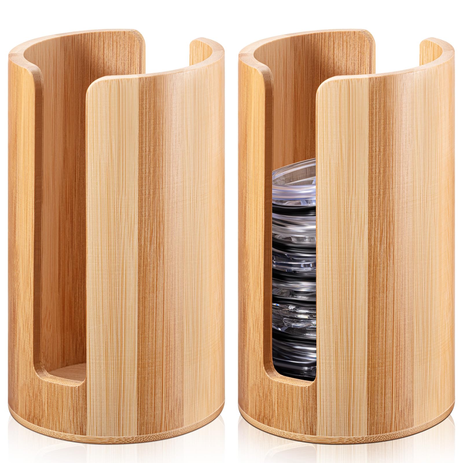 Photo 1 of Suclain 2 Pcs Mason Jar Lid Organizer(Only for Wide Mouth), Vertical Mason Jar Lid Storage Mason Jar Accessories Tumbler Lid Holder Bamboo Cup Lid Organizer for Kitchen Countertop Cupboard