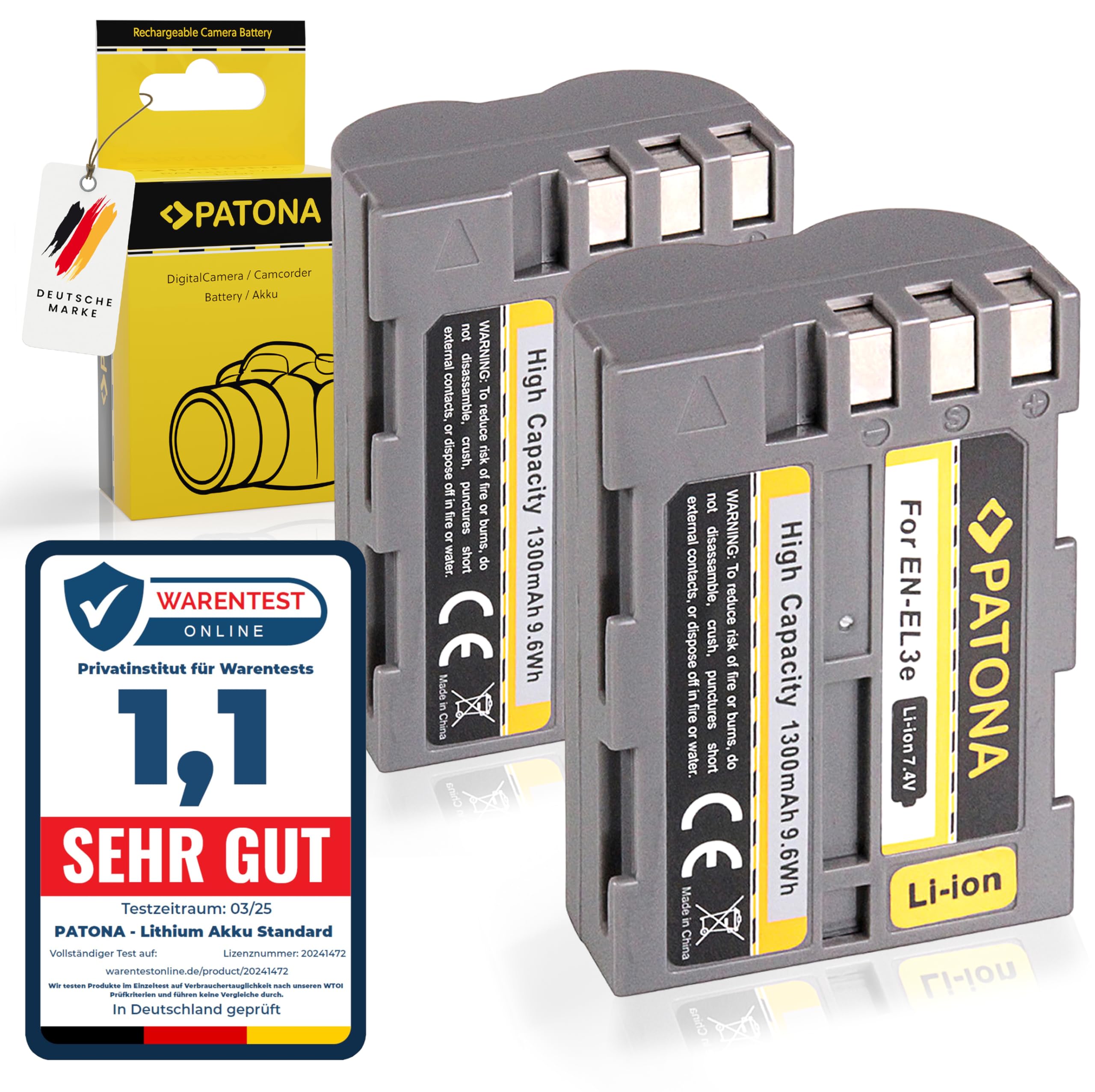PATONA 2x Battery EN-EL3e 1300mAh compatible with Nikon D50 D300S D900