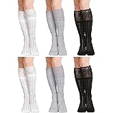 Fourluoo Women's Lace Socks Lace Thigh High Socks with Trim Lolita Stocking Long over Knee Stocking for Women
