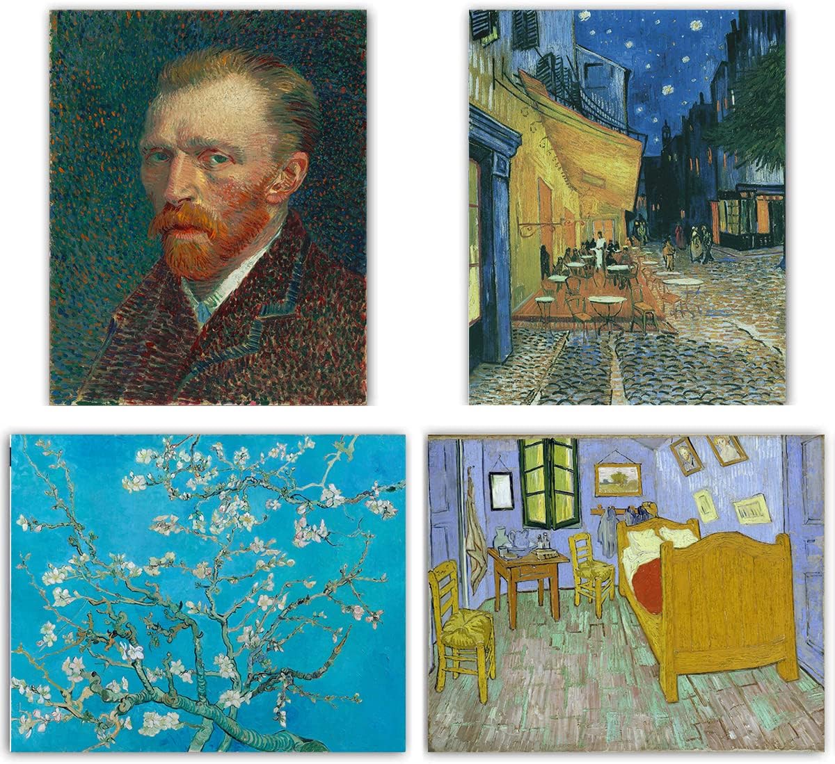 Paintings - 4pcs Vincent Van Gogh Art Reproduction. Gogh Self Portrait and the Bedroom at Arles Classic .Hand Painted Oil Painting on ​Canvas Wall Art for Living Room Decor Bedroom and Office Artwork( 8''x10'' inch)