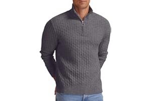 Askdeer Men's Quarter Zip Sweater Cable Knit Sweater Mock Neck Polo Sweater Soft Casual Pullover Sweater with Ribbing Edge