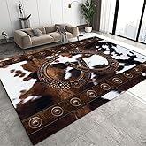 Western Rugs for Living Room,6x8ft, Southwestern Native American Aztec Rugs,Rustic Horseshoe Brown Cow Print Rug,Boho Western Decor Carpet, for Bedroom Dining Room Non Slip Cowhide Rug