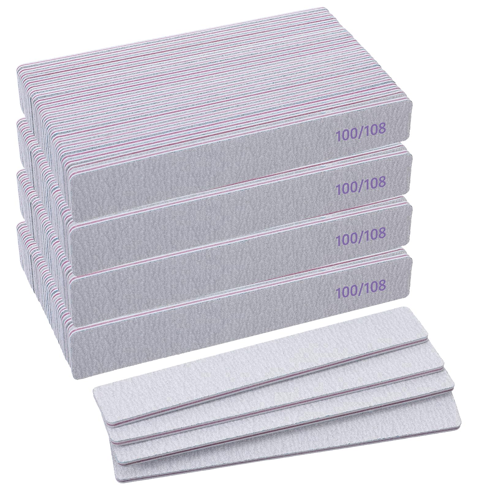 Photo 1 of 100/180 Grit Nail Files (100 Packs), Emery Board Nail Files for Acrylic Nails and Natural Nails, Double Sided Emory Boards Professional Reusable Washable Manicure Square Gray