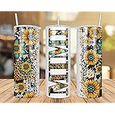 Mimi Sunflower Turquoise Gemstone And Leopard - Mimi Skinny Tumbler Cowhide Distressed Tumbler - Western Tumbler 20Oz Skinny Tumbler - Mimi Gift