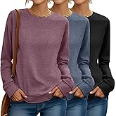 Riyiper 3 Pack Women's Long Sleeve Sweatshirts, Crew Neck Pullover Shirts Loose Casual Lightweight Fall Tops 2026 Trendy