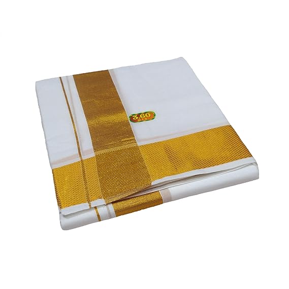 Cotton Cool Cotton Men's Traditional Dhoti With Golden border 2.5 Inch 3.60 Mts Dhoti (Pack of 1 Piece)