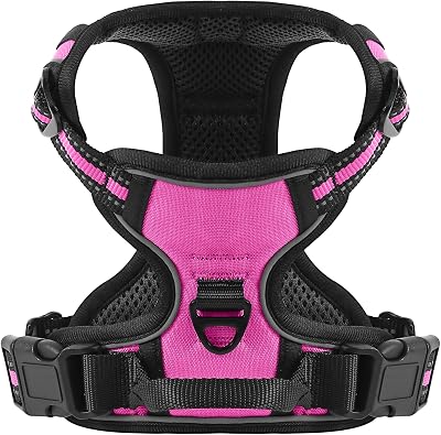 Belababy Dog Harness Adjustable No Pull Front Back Clips Reflective Rose XL