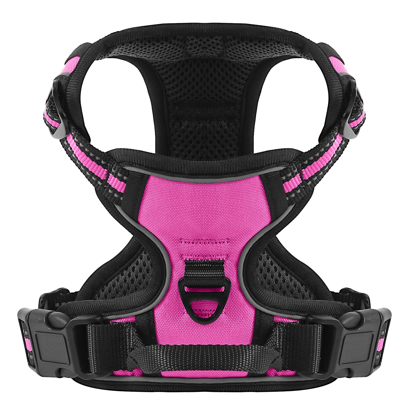 Belababy Dog Harness Small Medium Large No Pull, Adjustable Reflective Front Clip Dog Harness with Easy Control Handle, 2 Metal Rings for Training or Walking, Rose L