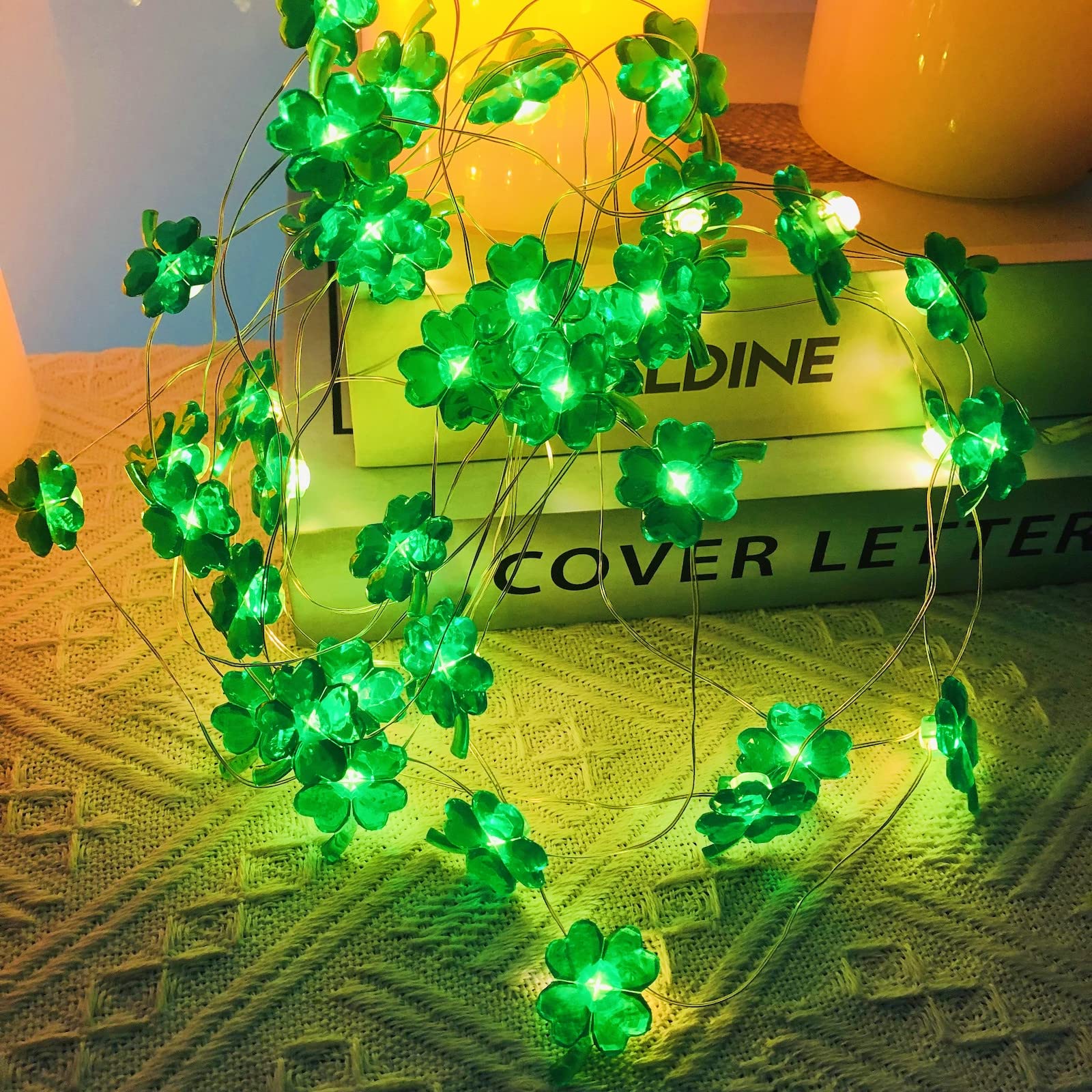 Riaxuebiy LEDs Lucky Shamrock Fairy String Lights with Timer Function for St Patrick's Day Irish Festival Indoor Outdoor Bedroom Garden Party Decors (4m/40led, Lucky Shamrock)