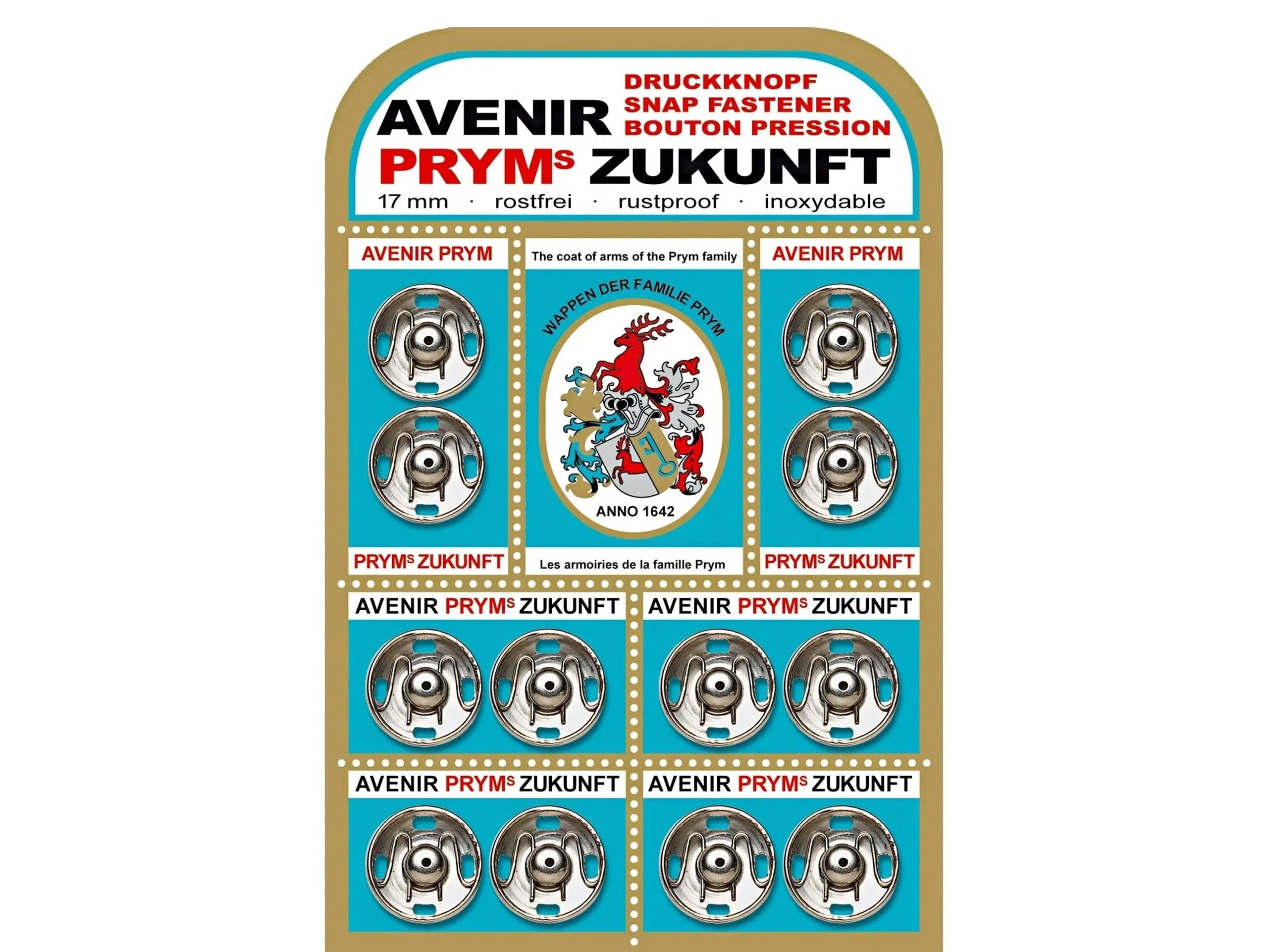 Prym PRYM_341220-1 Sew-On Snap Fasteners Zukunft Brass Silver col 17 mm