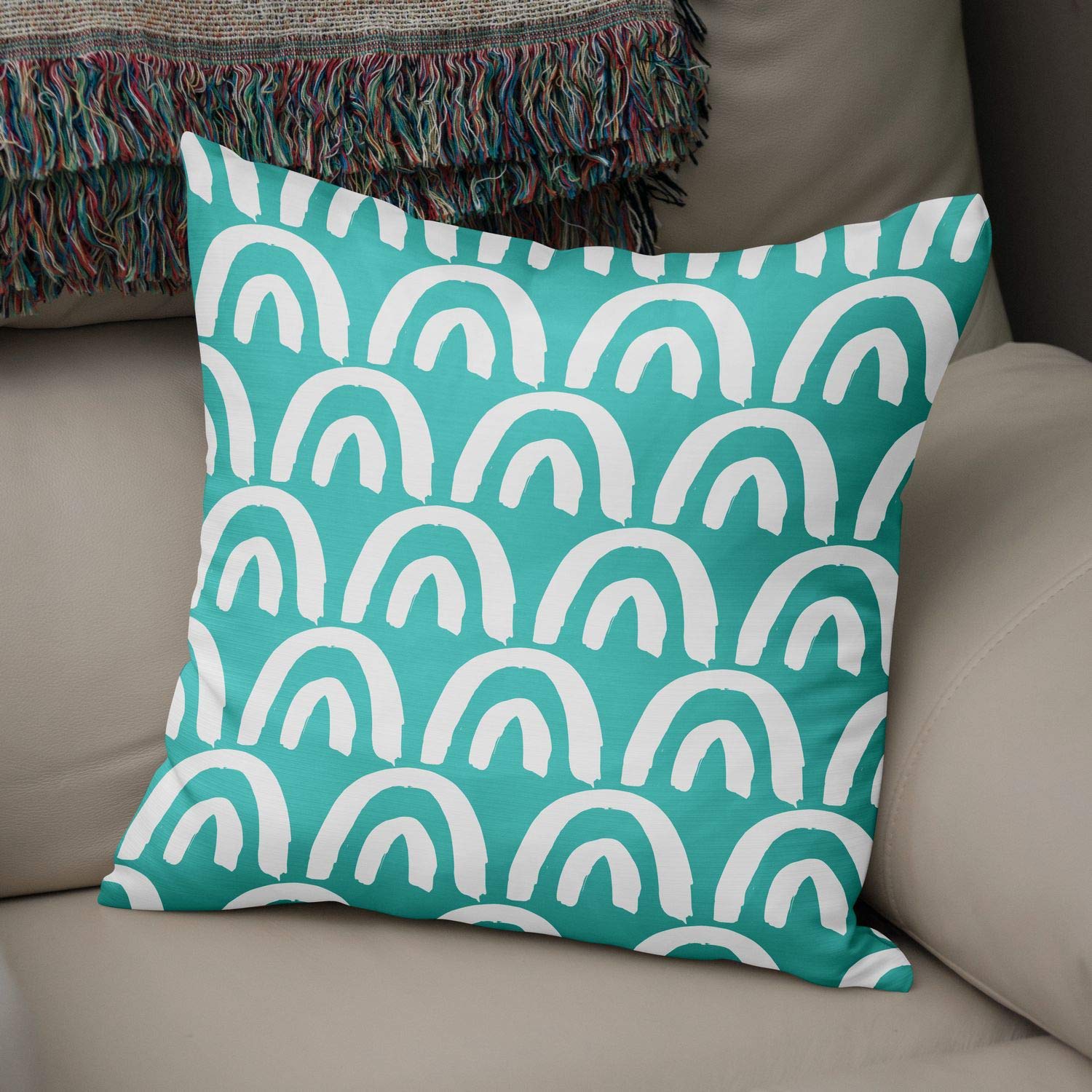 Bonamaison Decorative Cushion Cover Turquoise & White, Throw Pillow Covers, Home Decorative Pillowcases for Livingroom, Sofa, Bedroom, Size: 50x50 Cm - Designed and Manufactured in Turkey