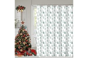 YOSTEV Christmas Shower Curtain, Green Christmas Tree Shower Curtains for Bathroom Decor, White Green Winter Holiday Shower Curtain, Merry Christmas Xmas Pine Fabric Cloth Bath Curtain, 72 x 72 Inch