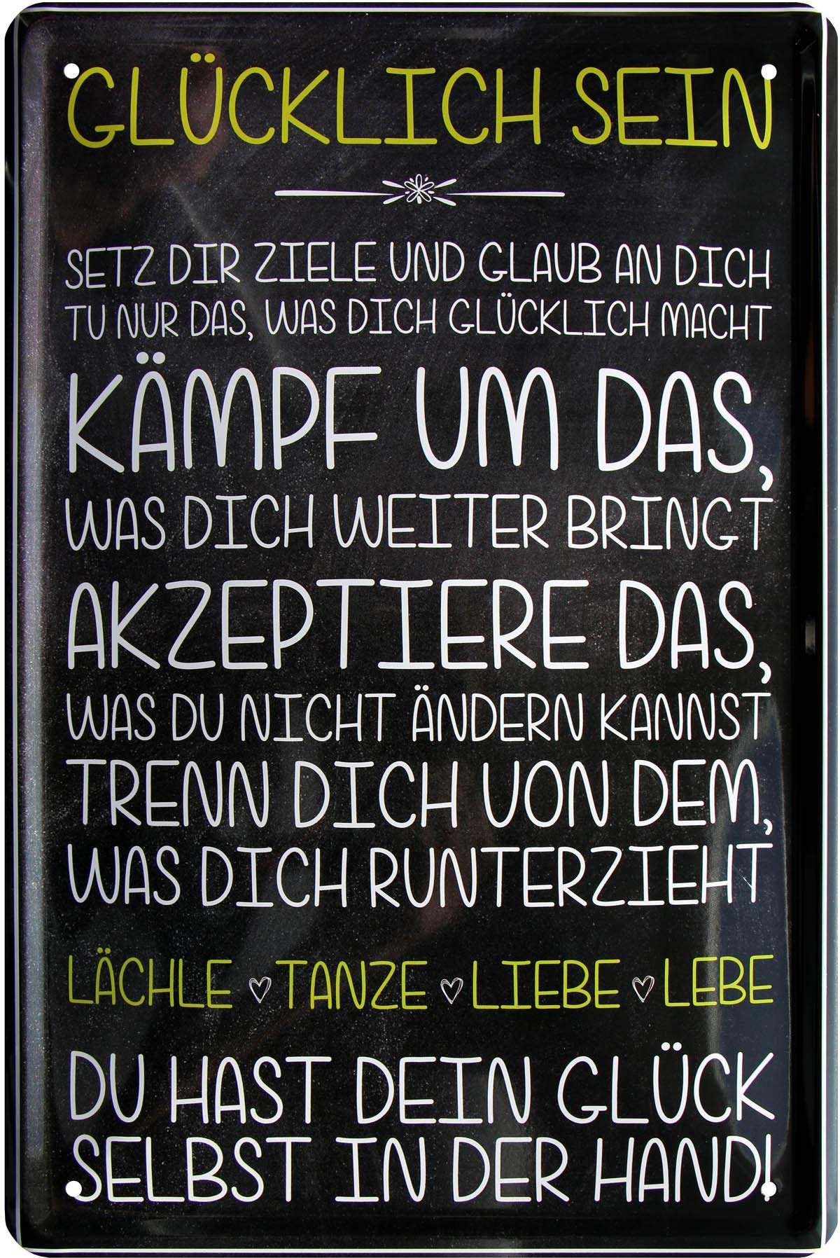 538 Tin Sign with German Text "Glücks Rezept - Du hast Dein Glück in der Hand" (German Language) 20 x 30 cm
