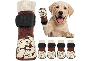 Kuoser Non-Slip Dog Socks, 4 Pcs Socks to Prevent Licking Paws, Paw Protectors for Hot Pavement, Hardwood Floors, Traction Co