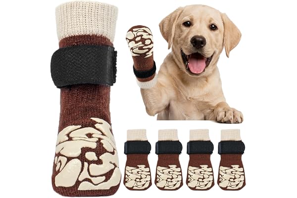 Kuoser Non-Slip Dog Socks, 4 Pcs Dog Recovery Boot to Prevent Licking Paws, Paw Protectors for Hot Pavement, Hardwood Floors,