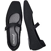 MaxMuxun Women's Ballet Flats Square Toe Mary Jane Shoes Women Arch Support Comfortable Walking Shoes Knit Ballerina Flats for Casual Office Dressy Business