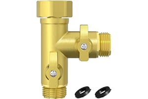 SANTONG High Flow Solid Metal 2 Way ├ Type Garden Hose Splitter with Shut-Off Valves, 360 Degree Rotation 3/4" Spigot Faucet Connectors with 2 Extra Silicone Washers
