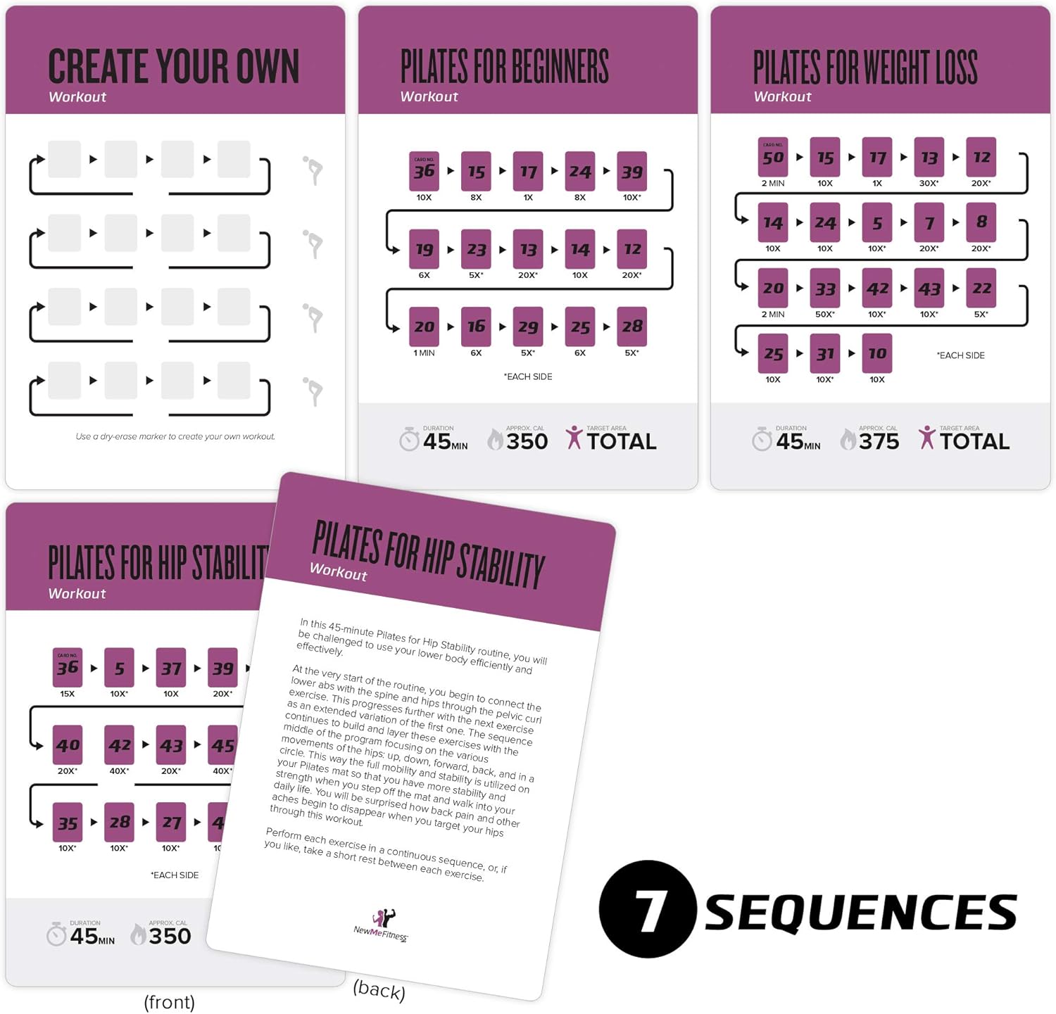 Pilates Exercise Cards, Set of 62 for Women and Men - for Home, Gym or Studio : 50 Mat Exercises, 12 Stretches, 6 Total Workout Routines for Beginner to Advanced : X Large, Waterproof & Durable : Sports & Outdoors