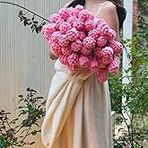 vctops Flower Bouquet Knitted Throw Blanket, Cute Roses Bouquets Handmade Crochet Round Blankets, Pink Roses Soft Small Throws Gifts for Girls, Women, Wife (Pink,Diameter 43")