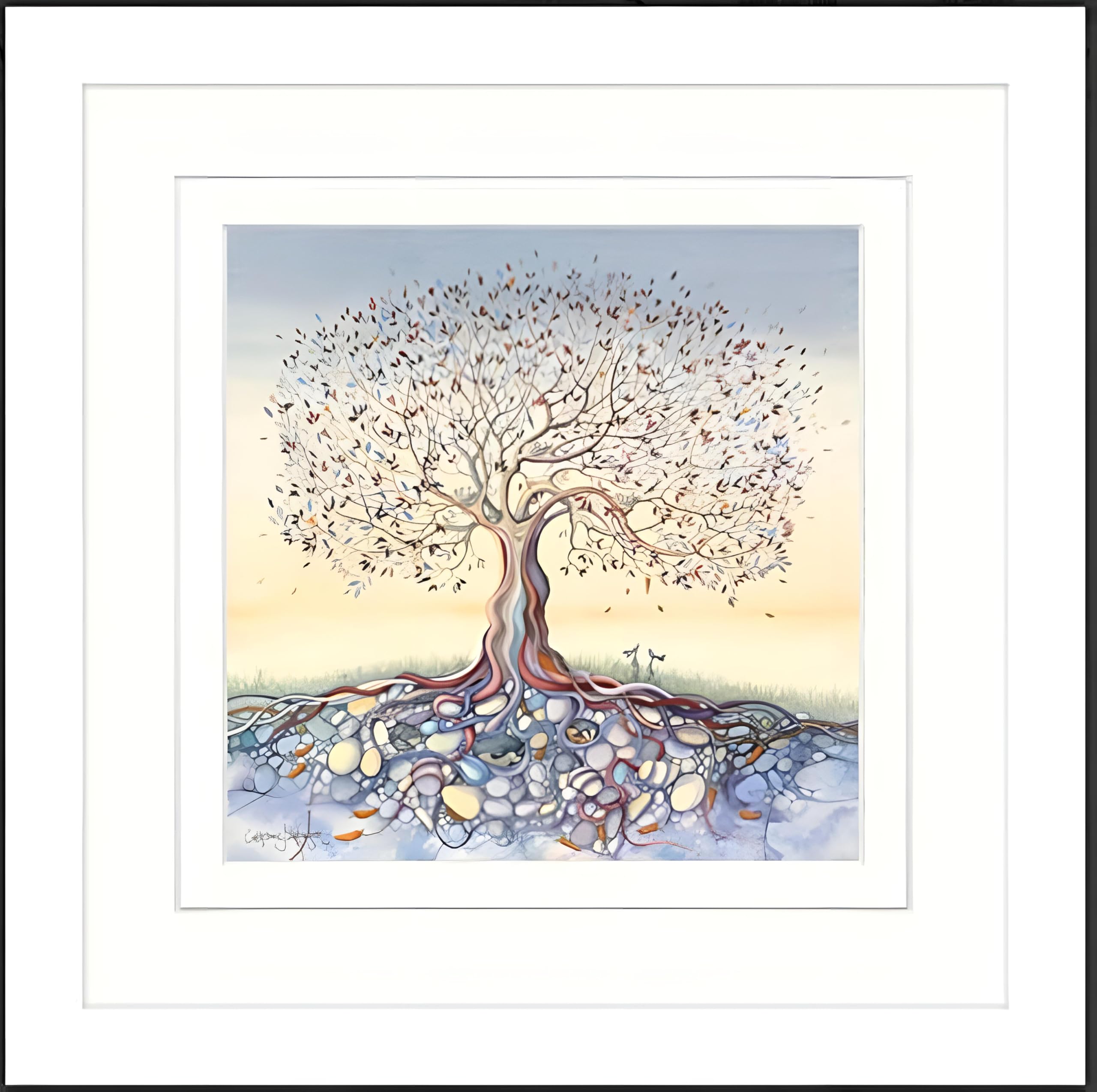 Artko Rabbits & Tree Framed Print Wall Art - 'Tree of Dreams' by Catherine Stephenson - Enchanting Nature Inspired Picture - Ready to Hang Home Décor - 44 x 44cm