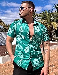 COOFANDY Hawaiian Shirt for Men Short Sleeve Button
