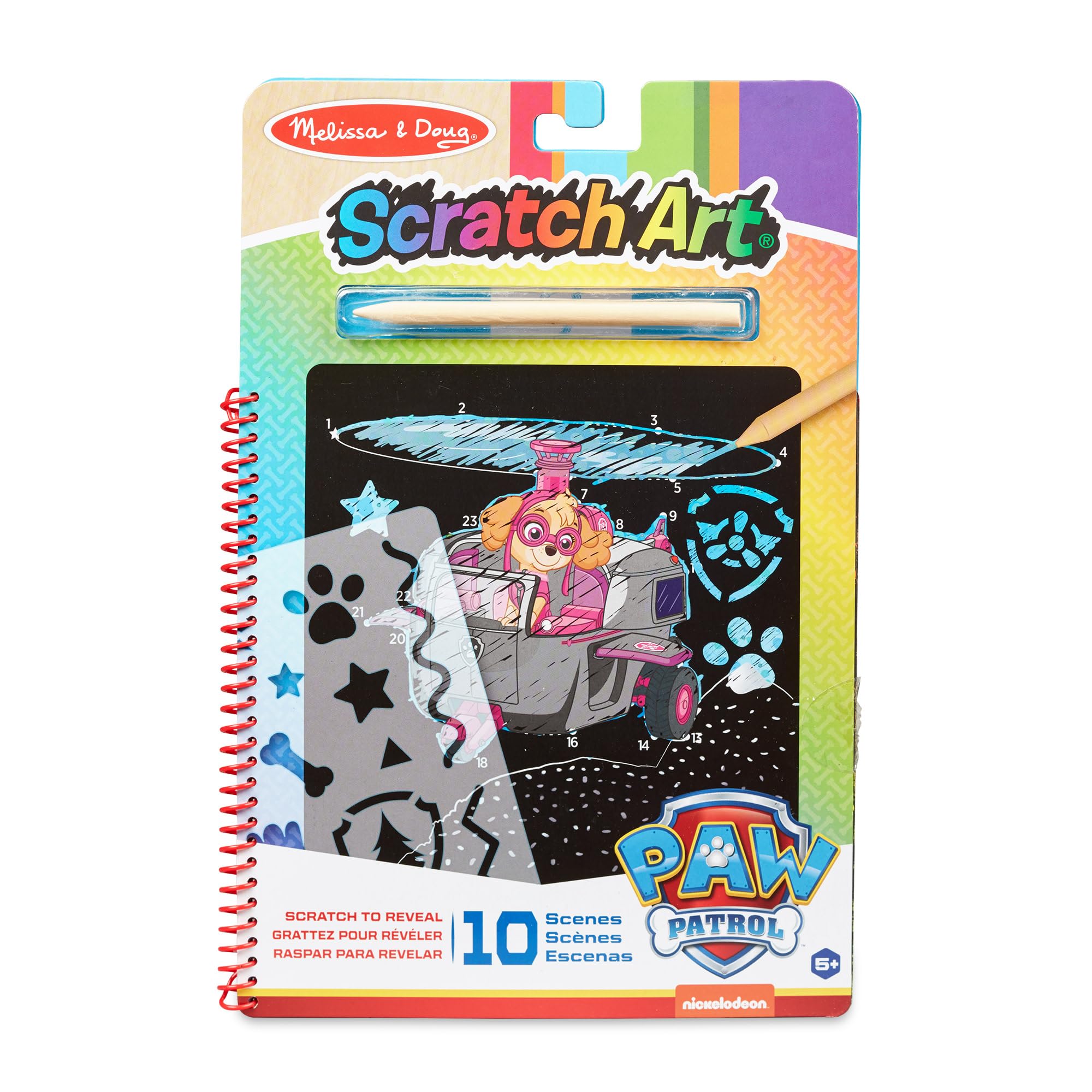 Melissa & Doug PAW Patrol Scratch Art Pad - Skye Multicolor Reveal Travel Activity Pad, 33260