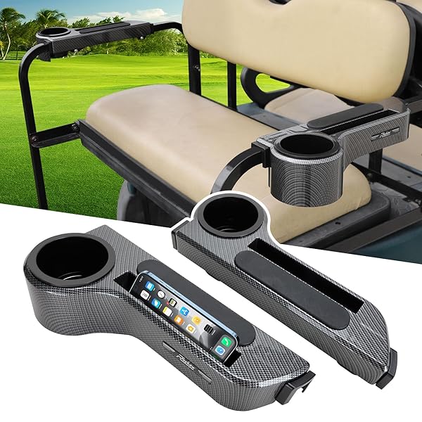 ROYKAW GOLF CART ARMREST WITH CUP HOLDER/REAR SEAT ARM RESTS FIT FOR EZGO/CLUB CAR/YAMAHA & MOST GOLF CART, UPGRADE 3RD GEN – WITH PHONE HOLDER, NO DRILLING REQUIRED, FIT 1.0″/1-1/4″ SQUARE TUBE FRAME