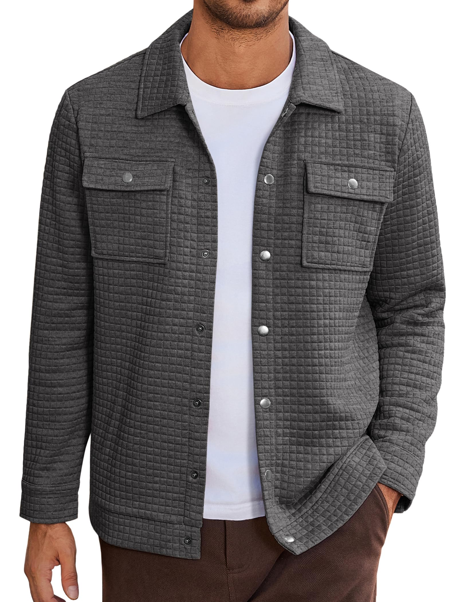 COOFANDY Men Jacket Casual Quilted Shirt Jackets