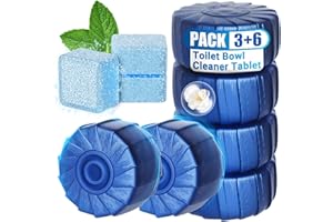 9Pack Toilet Bowl Cleaner, 6PCS Blue Toilet Bowl Tablets + 3PCS Foam Bathroom Toilet Tank Cleaners Tablets, Long-Lasting Toil