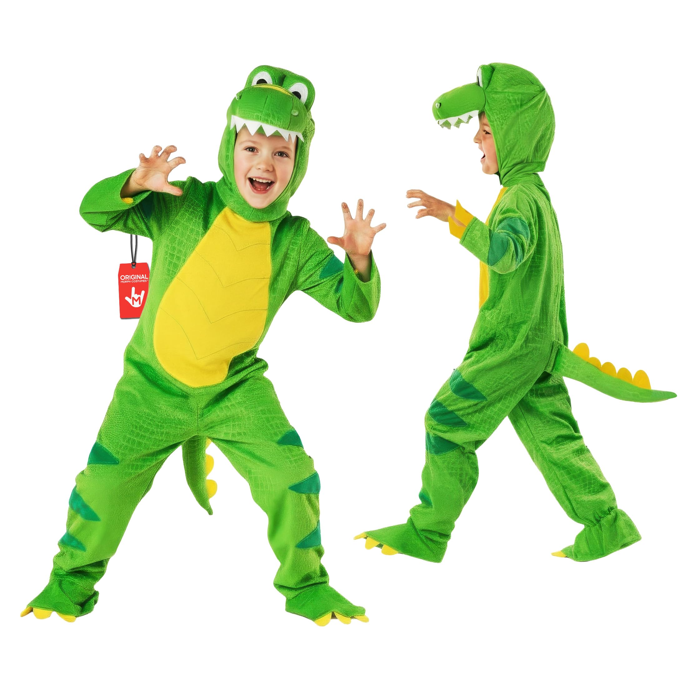 Morph Kids Dinosaur Costume, Dinosaur Costume Kids, Green T Rex Costumes, World Book Day Costumes for Boys, Small