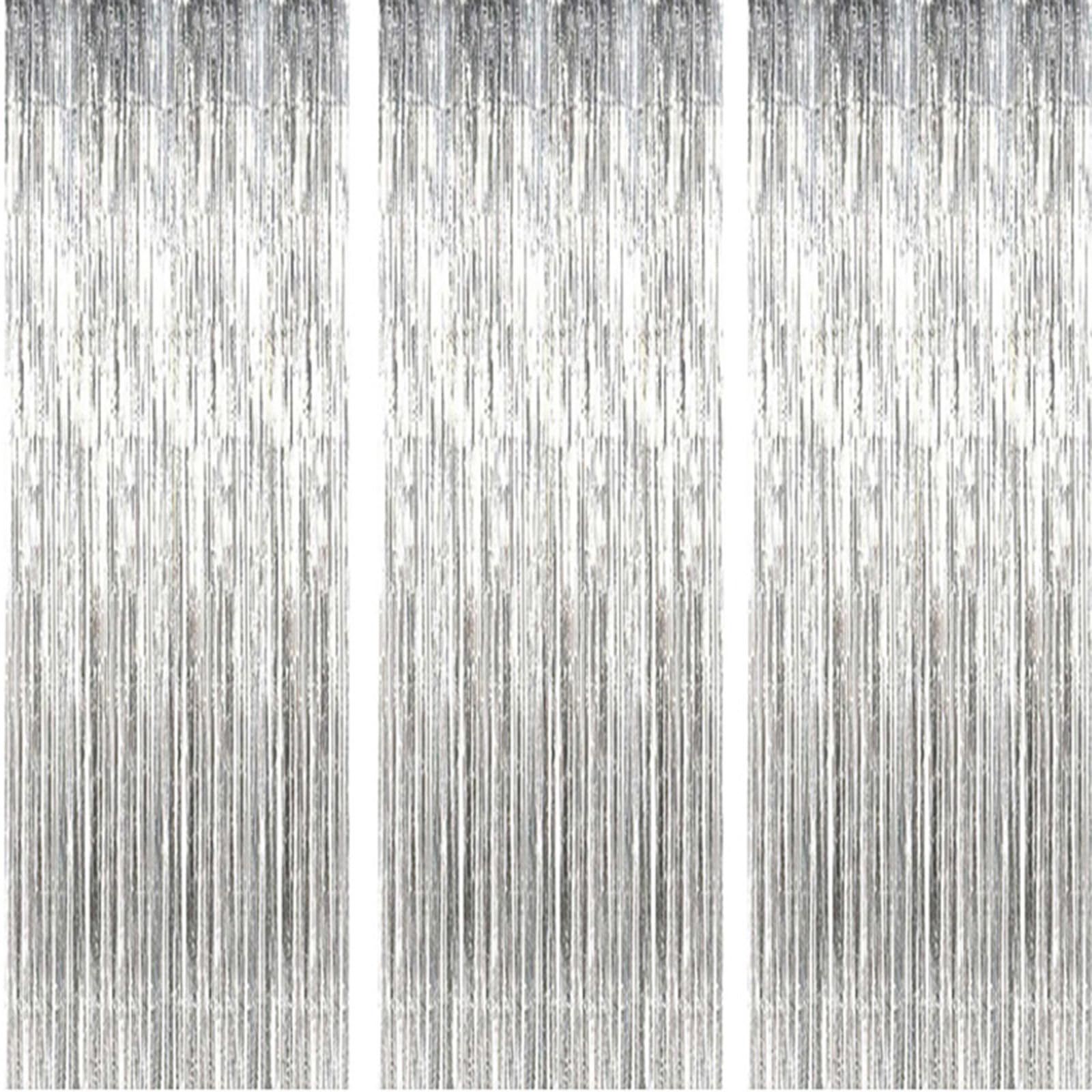 AILEXI 3 Pack 3ft*8ft Metallic Tinsel Curtains Foil Fringe Shimmer Streamers Curtain Door Window Decoration for Party Supplies - Silver