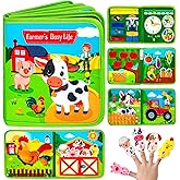 Quanquer Montessori Busy Book for Toddlers 1-3 - Farm Animal Sensory Busy Board for 1 Year Old Boys and Girls, Educational Travel Toy for Airplane Car Activities, Birthday Christmas Toddler Gifts