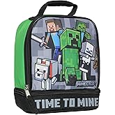 Bioworld Minecraft Time to Mine Dual Compartment Insulated Lunch Box Tote 9"