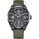Citizen Men's Eco-Drive Weekender Sport Casual, Gray Stainless Steel Watch, Green Nylon Strap, 3 Hand, Date (Model: AW1837-11H)