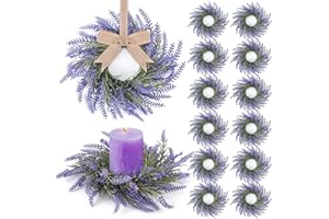 YLOLUL 12 Pcs Lavender Candle Rings Wreaths Mini Purple Wreath Flower Table Centerpieces 3 Inch Floral Wedding Candle Holder for Spring Summer Front Door Porch Outside All Season Home Door Party Decoration