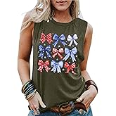 HQP American Flag Tank Top Women Patriotic Bow Ribbons Sleeveless Shirt 4th of July Summer Vest Tops